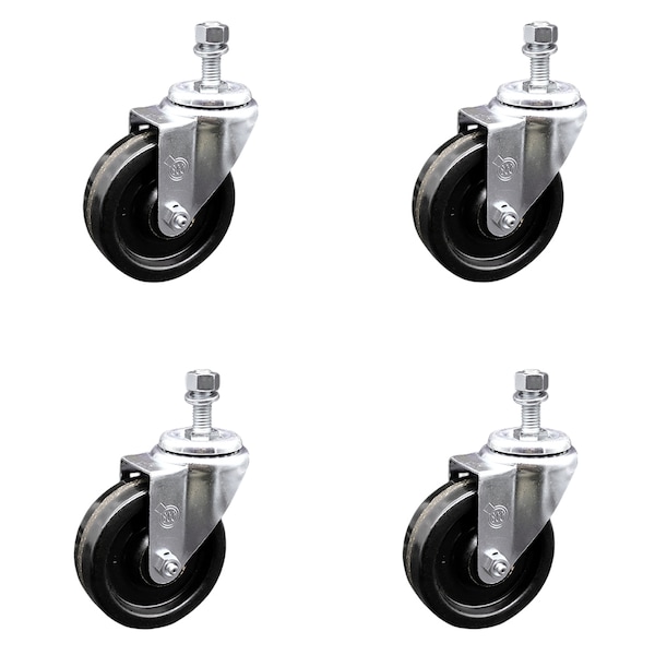 4 Inch SS Phenolic Wheel Swivel 1/2 Inch Threaded Stem Caster Set